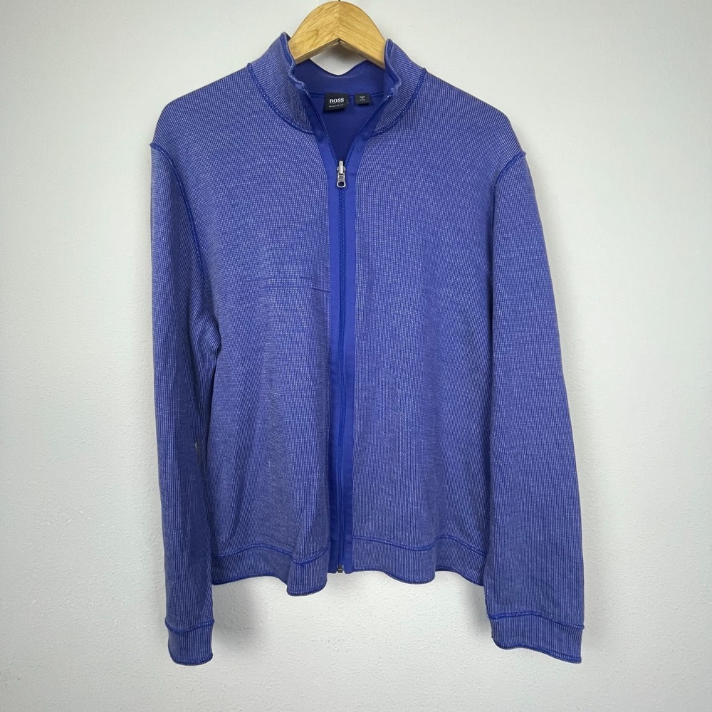Boss Hugo Boss XL Reversible‎ Full Zip Fleece Jacket Blue Mock Neck Regular Fit